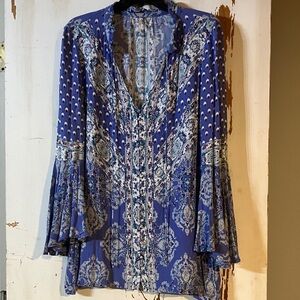Free People Magic Mystery Sky Tunic Dress in Blue Size small